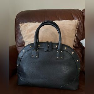 MCM Black Leather Studded Alma Top Handle Dome Bag